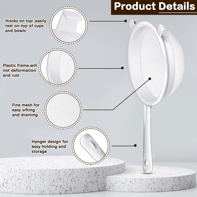 Skyley 3 Pcs Plastic Nylon Mesh Strainer Colander with Handle Double Ear Fine Food Mesh Strainer Flour Sifter for Baking Kitchen Colander Sifter Kefir Tea Juice Pasta(3 Inch  4 Inch  5.5 Inch) - Image 3